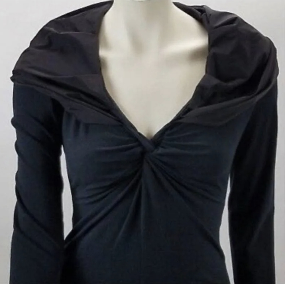 CAbi Puff Collar Cinema Top Long Sleeve Top Black Women's Size Small